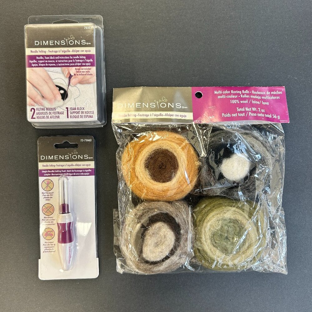NWT - Dimensions Needle Felting Bundle - 100% Earth Tone Wool + Needle Tools